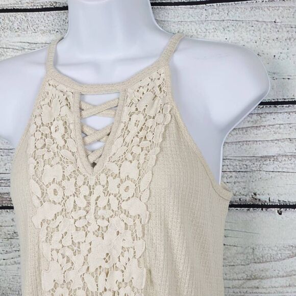 Daytrip Cream Knit Lace Front Tank Top Size S - Picture 4 of 10